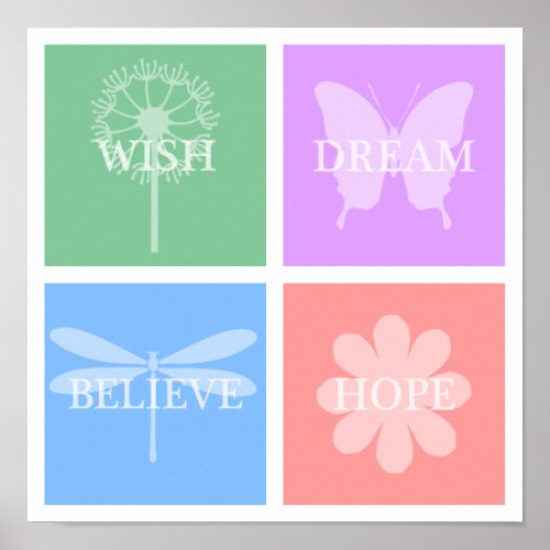 Wish Dream Hope Believe Pastel Patchwork Poster