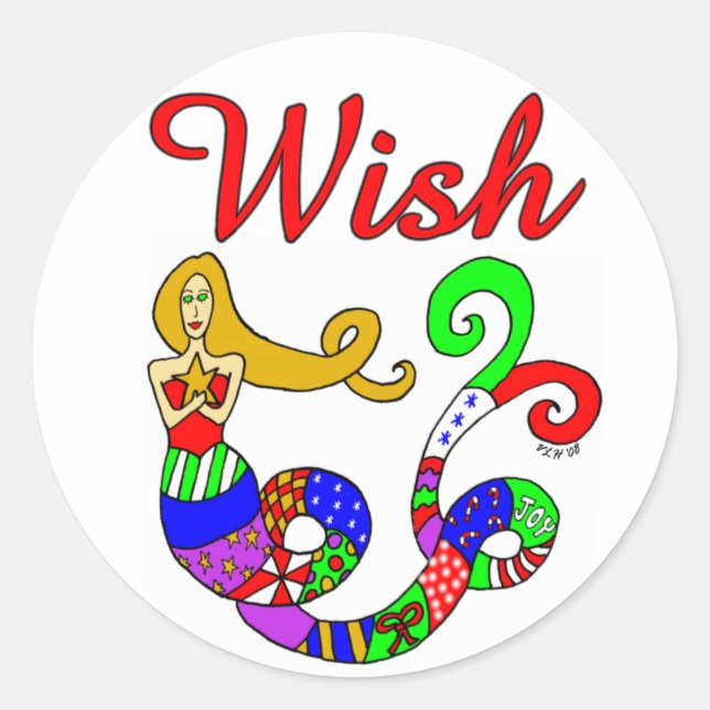 Wish Holiday Mermaid Classic Round Sticker (Front)