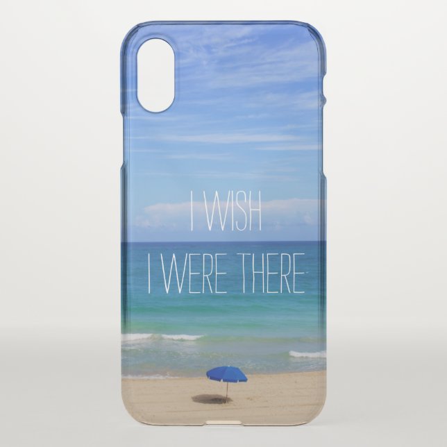 Wish I Were There - Blue Beach Umbrella Uncommon iPhone Case (Back)