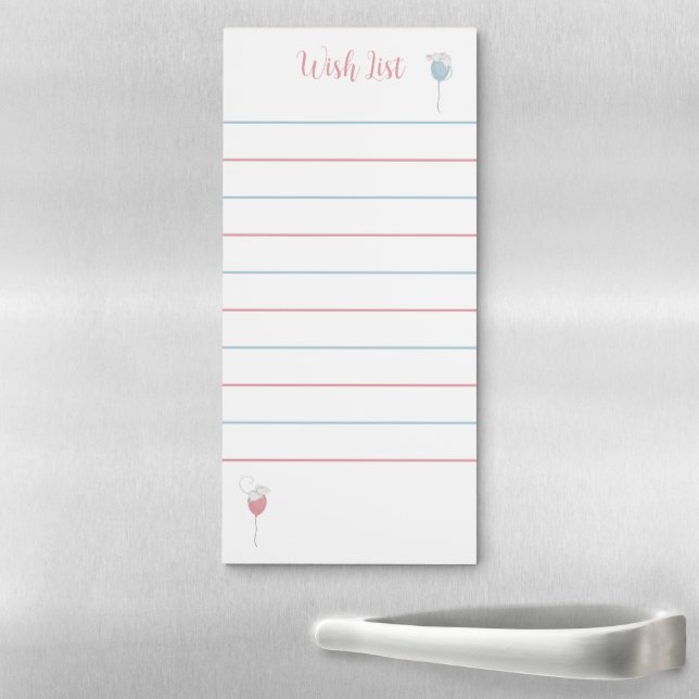 Wish List Floating Balloon Mice Lined Magnetic Notepad (In Situ)
