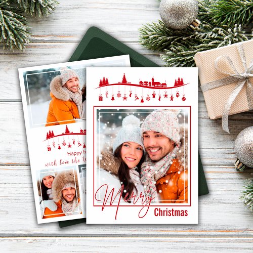 Wish Merry Christmas Photo Collage Red Style Card