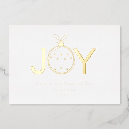 Wish of Joy with a Gold Stylized Christmas Ball  Foil Holiday Card