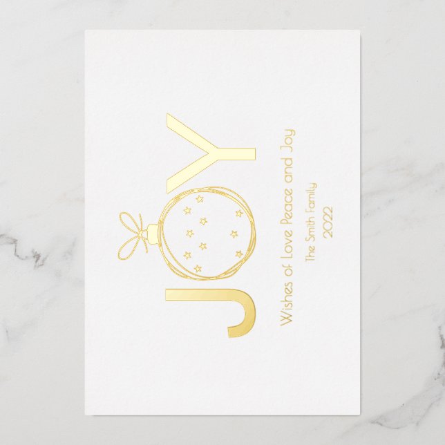 Wish of Joy with a Gold Stylized Christmas Ball  Foil Holiday Card (Front)