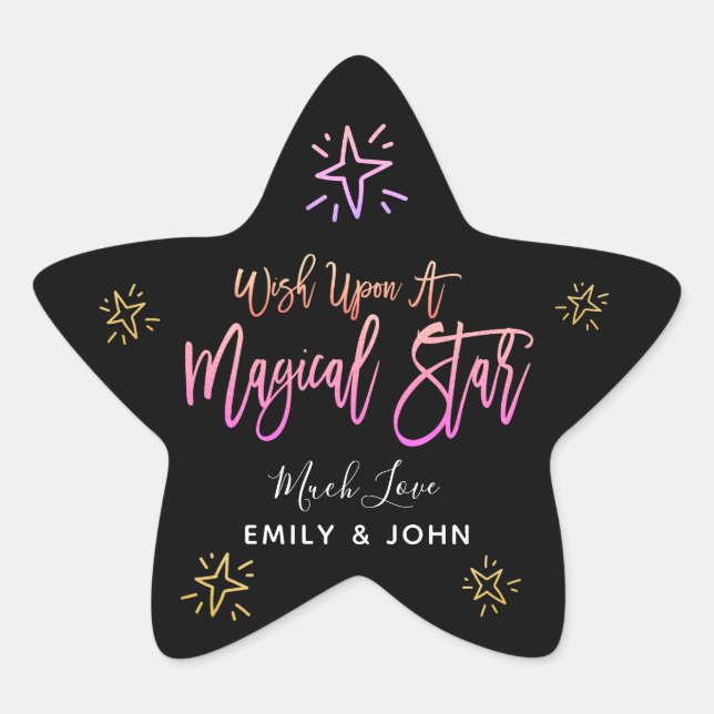 Wish Upon A Magical Star Pink Script Stars Names Sticker (Front)