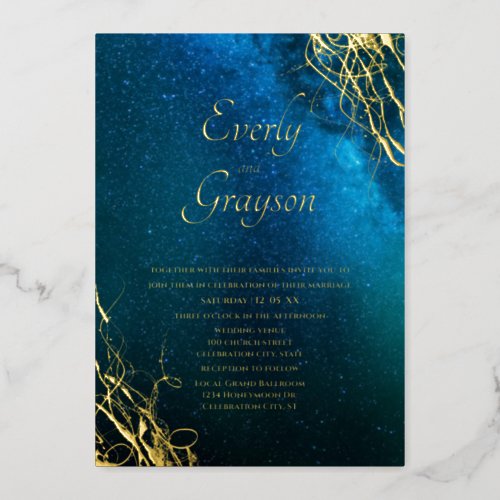 Wish Upon a Star Fairytale Blue  Gold Wedding     Foil Invitation