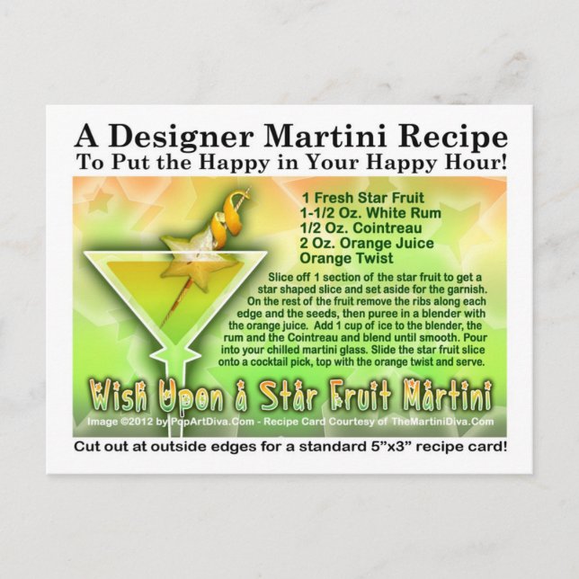 Wish Upon A Star Fruit Martini Recipe Postcard (Front)