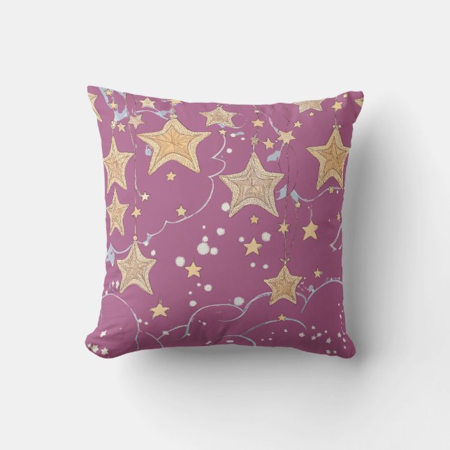 Wish Upon a Star Throw Pillow | Purple & Gold Star (Front)