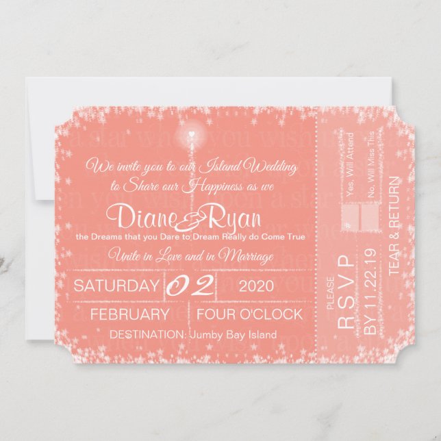 Wish Upon a Star wedding ticket invitation (Front)