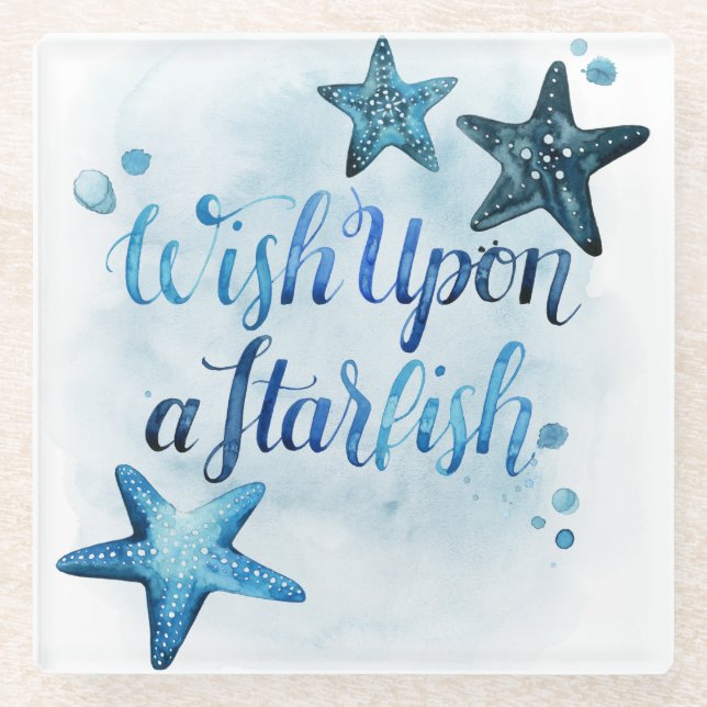 Wish Upon a Starfish Glass Coaster (Front)