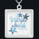 Wish Upon a Starfish Silver Plated Necklace<br><div class="desc">Sea Lovers I by Grace Popp. Features an inspirational quote with a nautical twist.</div>