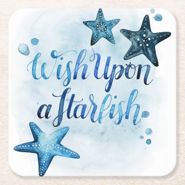 Wish Upon a Starfish Square Paper Coaster (Front)