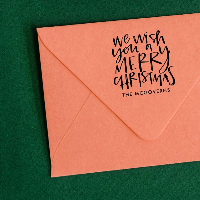 Wish You a Merry Christmas Custom Name Stampe Rubber Stamp (Wish You a Merry Christmas custom holiday rubber stamp.)