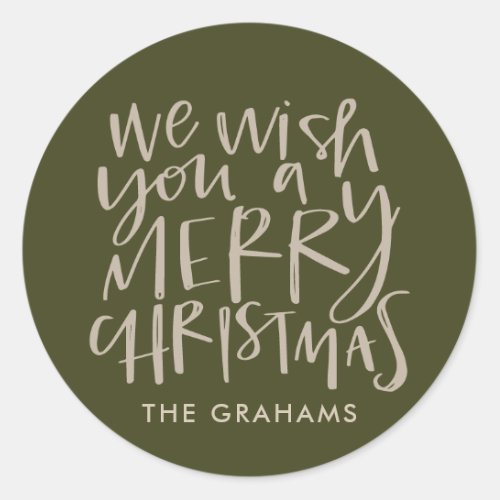 Wish You a Merry Christmas Evergreen Classic Round Sticker