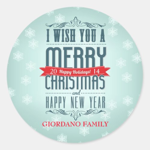 Wish You A Merry Christmas Happy Holidays Classic Round Sticker