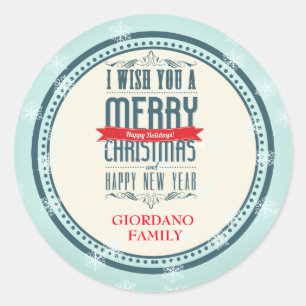 Wish You A Merry Christmas Happy Holidays Classic Round Sticker
