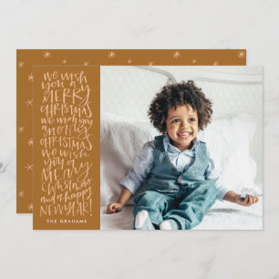 Wish You a Merry Christmas in Burnt Photo Card