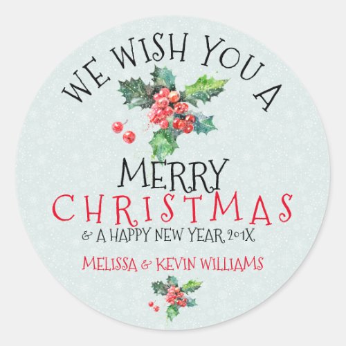 Wish You A Merry Christmas Mistletoe Illustration Classic Round Sticker