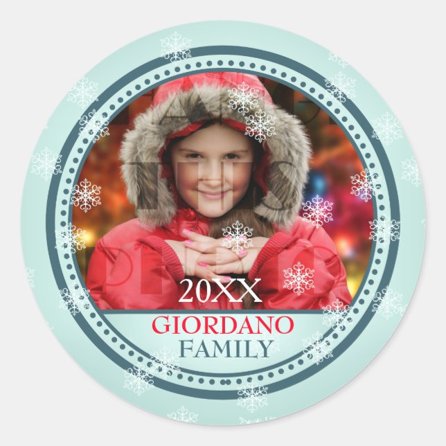 Wish You A Merry Christmas Photo Frame Classic Round Sticker (Front)