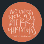 "Wish You a Merry Christmas" Red Classic Round Sticker<br><div class="desc">Customize as gift tag or label for a festive finishing touch!</div>