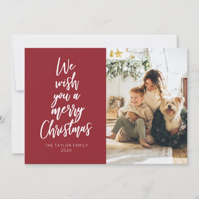 Wish You a Merry Christmas Red Photo Holiday Card (Front)