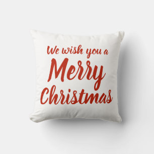 Wish you a Merry Christmas Red White Holiday Throw Pillow