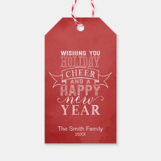 Wish You Holiday Cheer | Red Watercolor Gift Tag