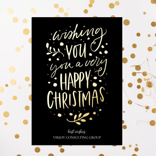 Wish You Merry Christmas Black Gold Business Foil Holiday Card