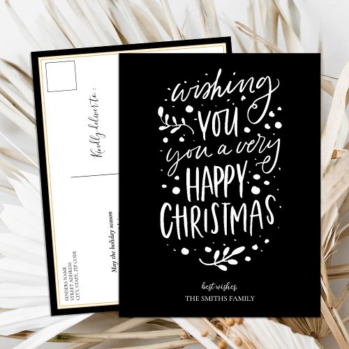 Wish You Merry Christmas Black Script Non Photo Holiday Postcard