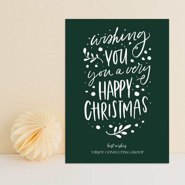 Wish You Merry Christmas Green Script Business Holiday Card (Creator Uploaded)