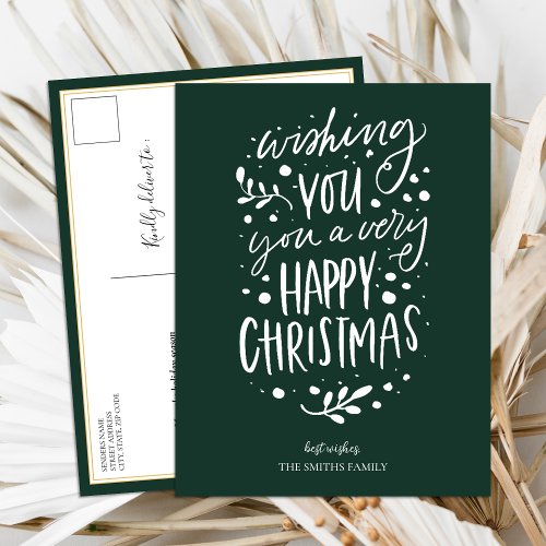 Wish You Merry Christmas Green Script Non Photo Holiday Postcard