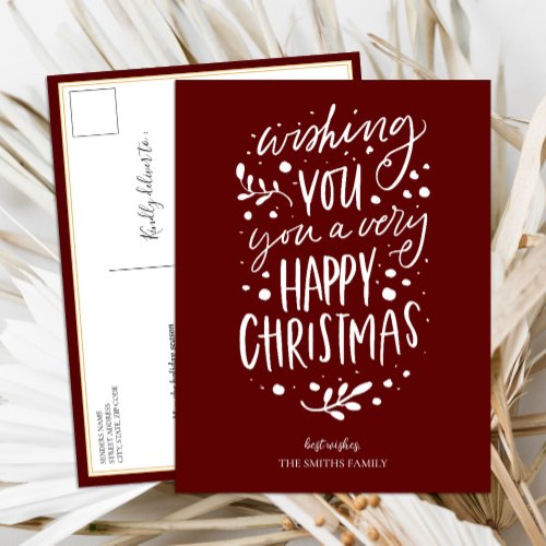 Wish You Merry Christmas Red Script Non Photo Holiday Postcard