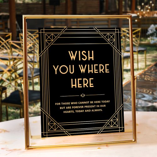 Wish You Were Here Black Gold Memorial Wedding Poster