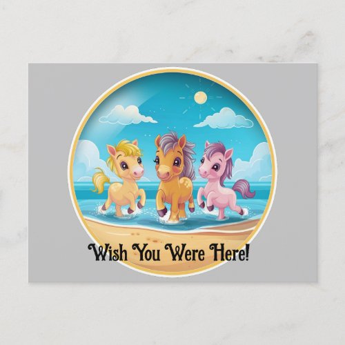Wish You Were Here Cute Pony Postcard