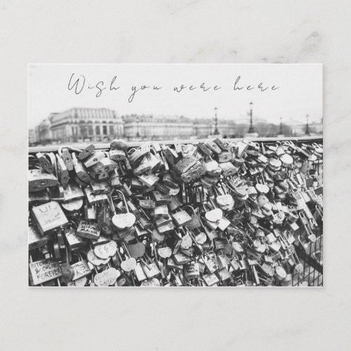 Wish You Were Here Love Lock Bridge in Paris Postcard