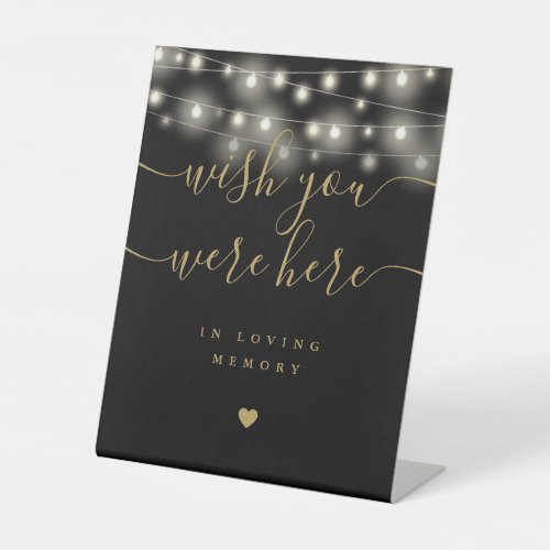 Wish You Were Here String Lights Black And Gold Pedestal Sign