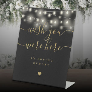 Wish You Were Here String Lights Black And Gold Pedestal Sign