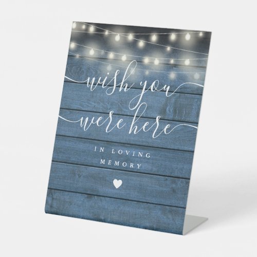 Wish You Were Here String Lights Blue Rustic Wood Pedestal Sign