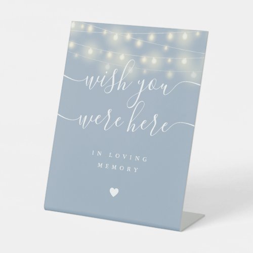 Wish You Were Here String Lights Dusty Blue Pedestal Sign
