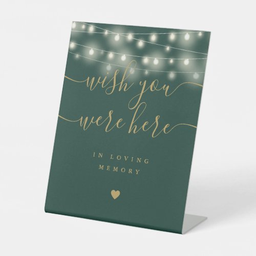 Wish You Were Here String Lights Green And Gold Pedestal Sign