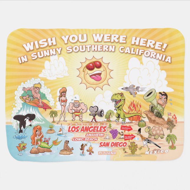 Wish You were Here Sunny California Baby Blanket (Horizontal)