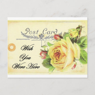 Wish You Were Here Vintage Yellow Rose Postcard