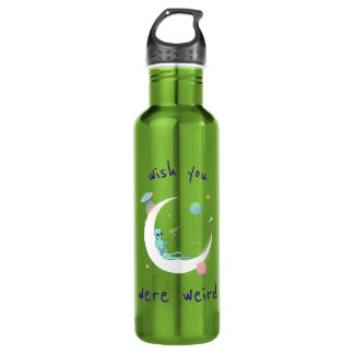 Wish You Were Weird Alien Moon Space Stainless Steel Water Bottle