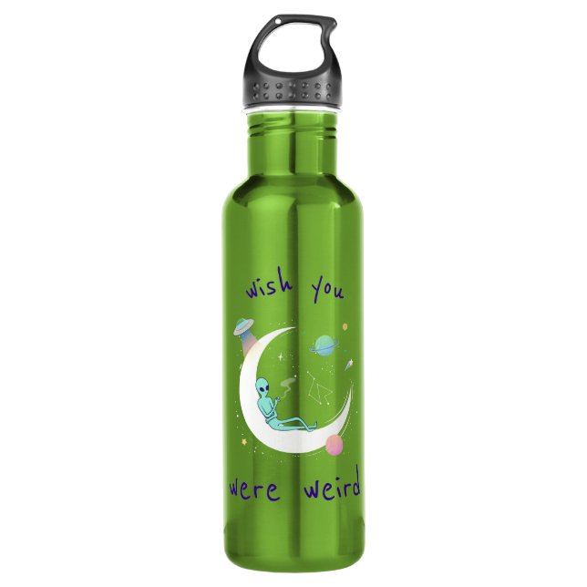 Wish You Were Weird Alien Moon Space Stainless Steel Water Bottle (Front)