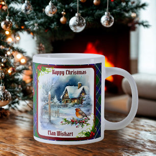 Wishart Tartan & Robin Christmas Personalized Giant Coffee Mug
