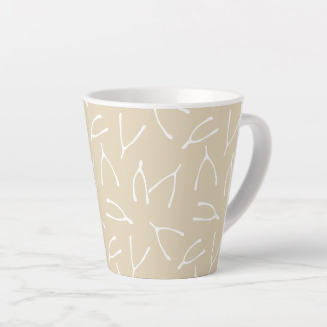 Wishbone Pattern Beige White Big Dreams Latte Mug (Right Angle)