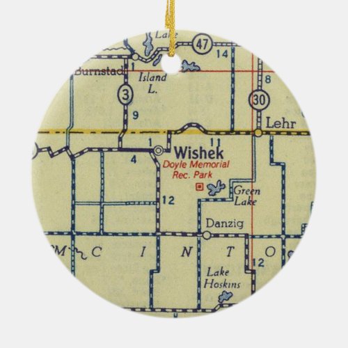 Wishek ND Old Map Ceramic Ornament