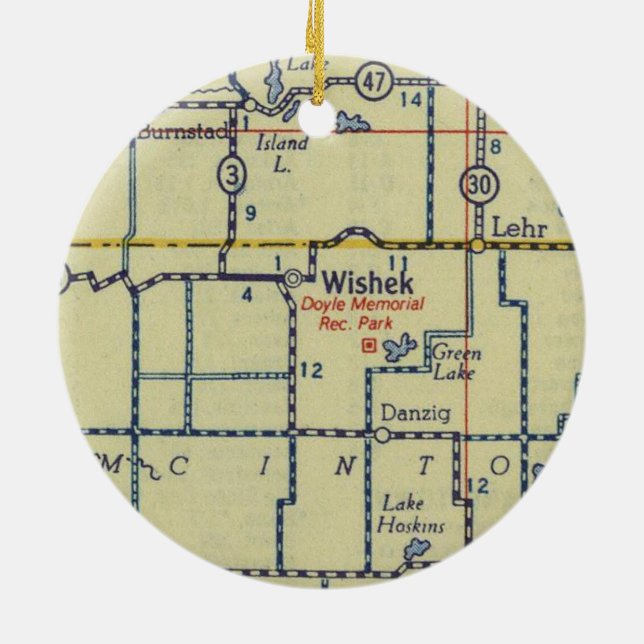 Wishek ND Old Map Ceramic Ornament (Back)