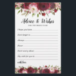 Wishes & Advice Burgundy Bridal Shower<br><div class="desc">Make your bridal shower one to remember with this elegant "advice & wishes" bridal party templates! Featuring elegant burgundy & blush watercolor florals,  and a text template that can be customized. To edit a design in more detail,  click personalize this template,  and then scroll down to customize further!</div>