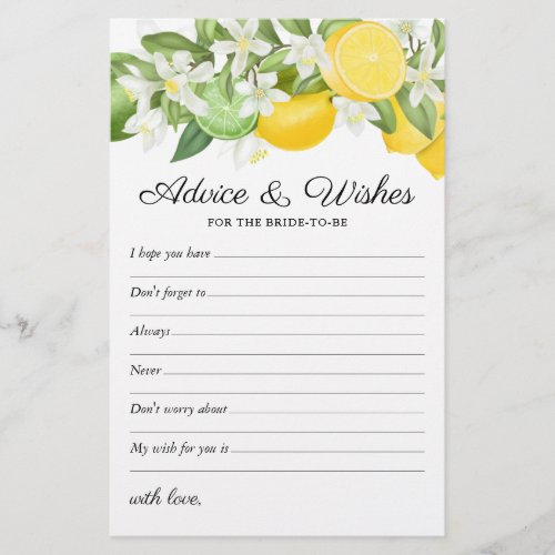 Wishes  Advice Citrus Greenery Bridal Shower