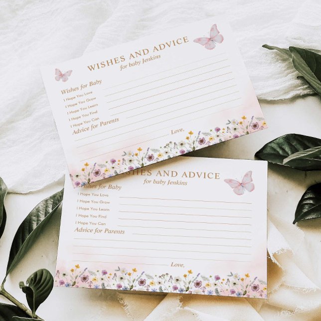 Wishes and Advice Butterfly Baby Shower Card (Wishes and Advice Butterfly and wildflower theme card)